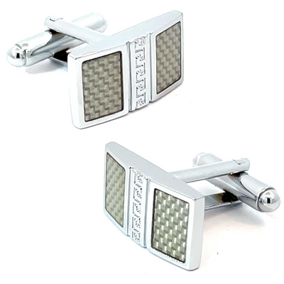 Rectangular Silver Carbon Fibre Cufflinks
