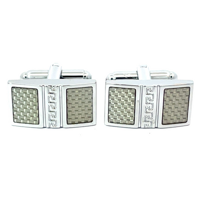 Rectangular Silver Carbon Fibre Cufflinks