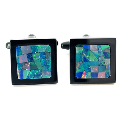 Australian Square Opal Cufflinks (Green Black)