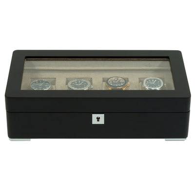 4 Slot Black Wooden Watch Box with Cream Interior