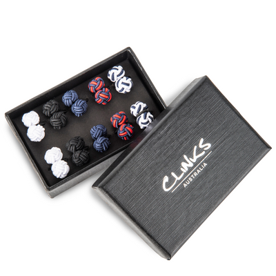 5 Pair Silk Knot Boxed Cufflink Set