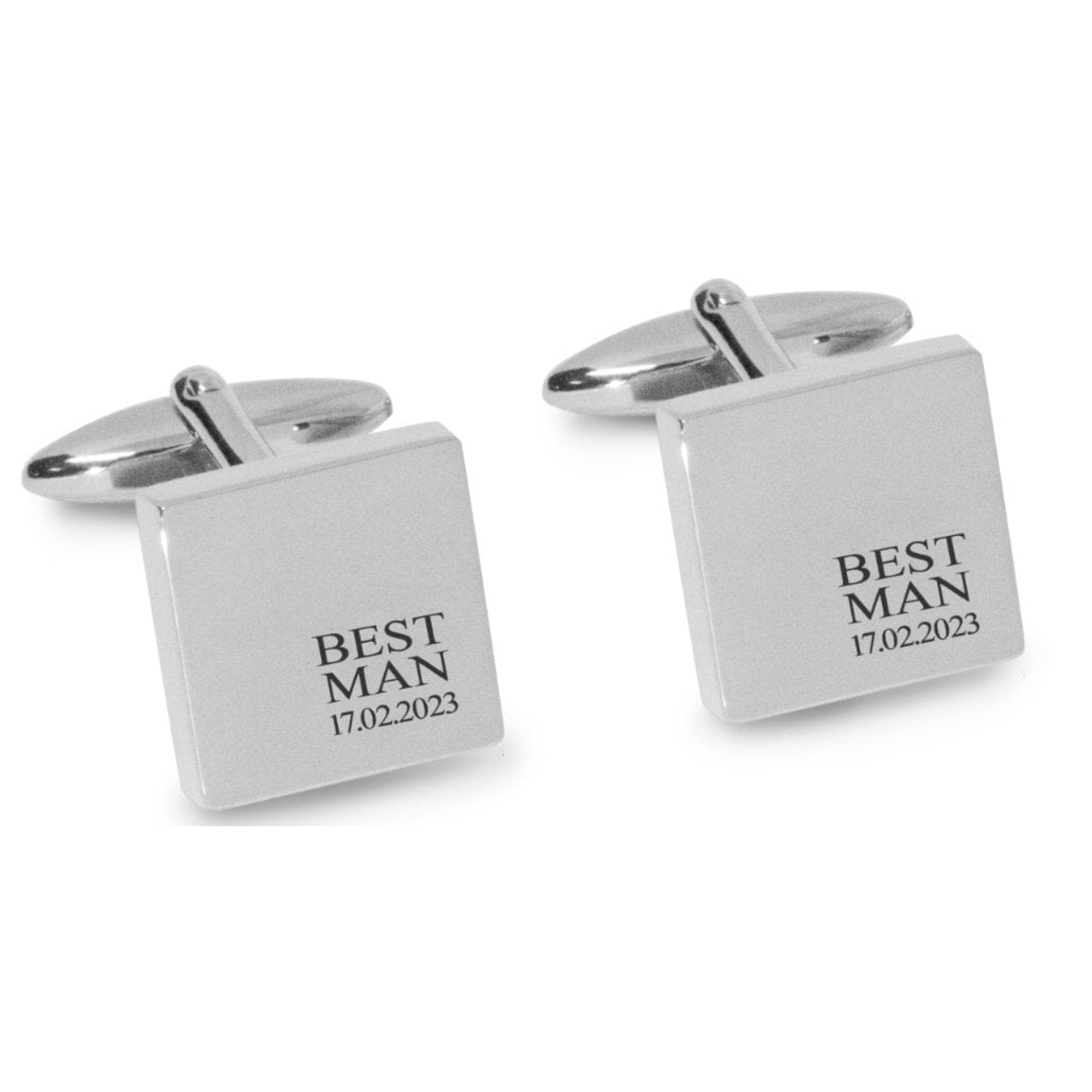 Best Man & Date Engraved Wedding Cufflinks in Silver