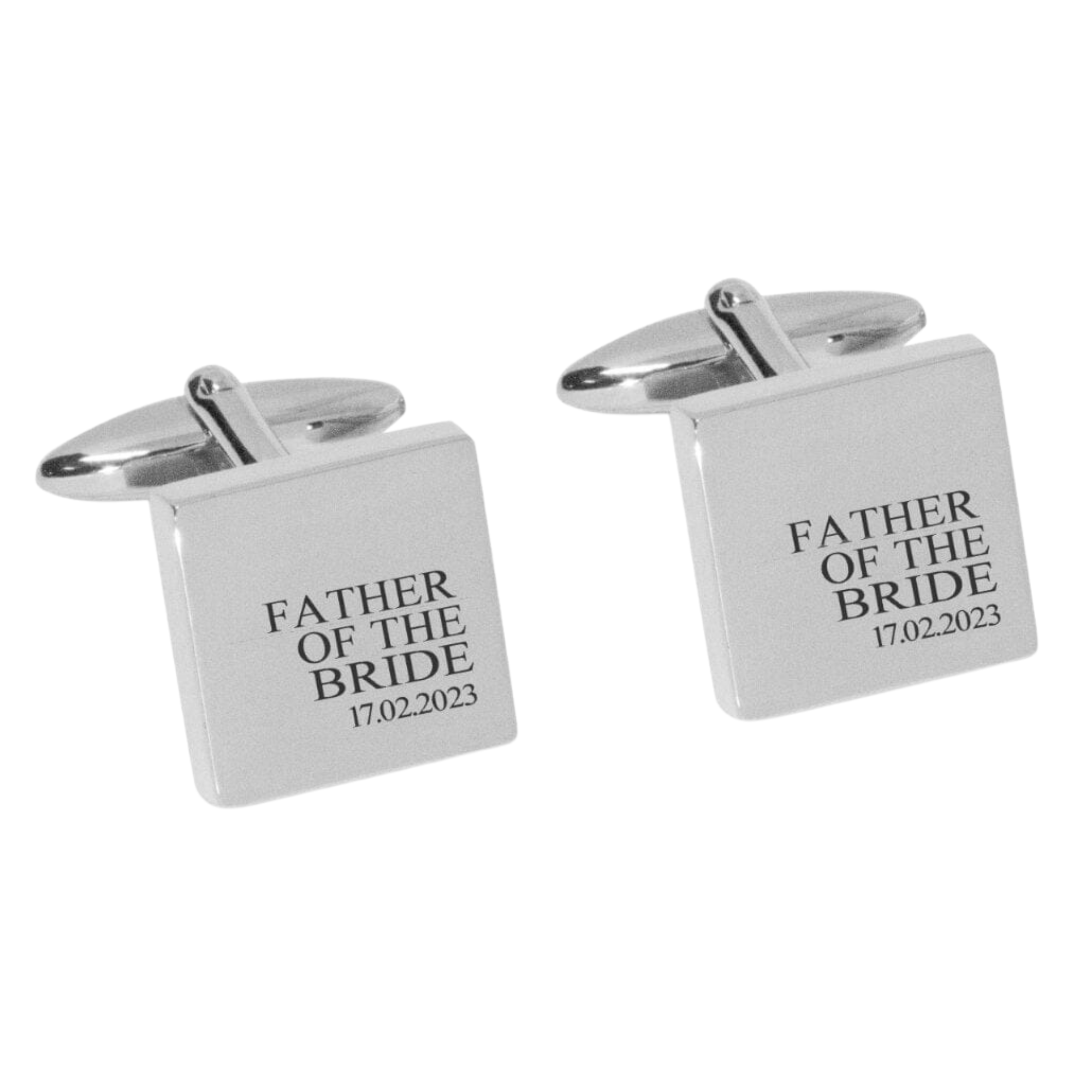 Father of the Bride & Date Engraved Wedding Cufflinks in Silver