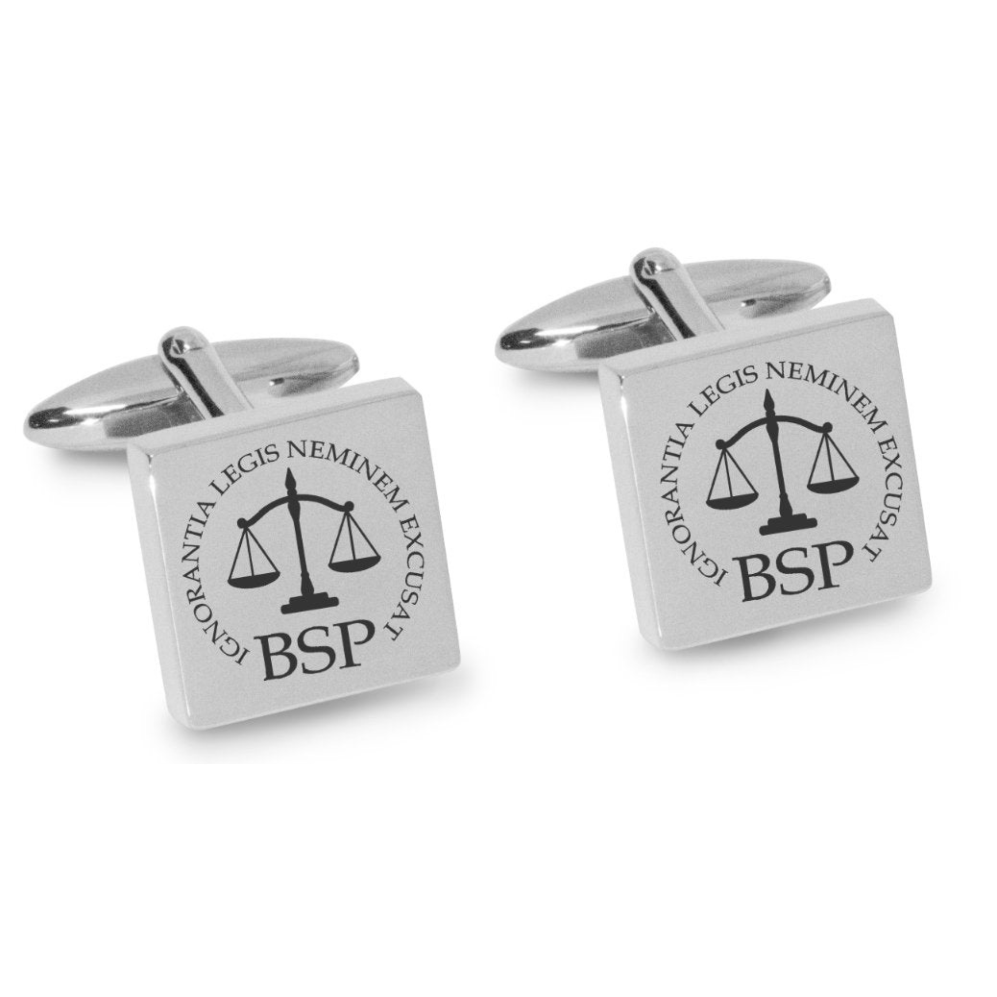 Lawyer's Initials and Legal Maxims Engraved Cufflinks in Silver