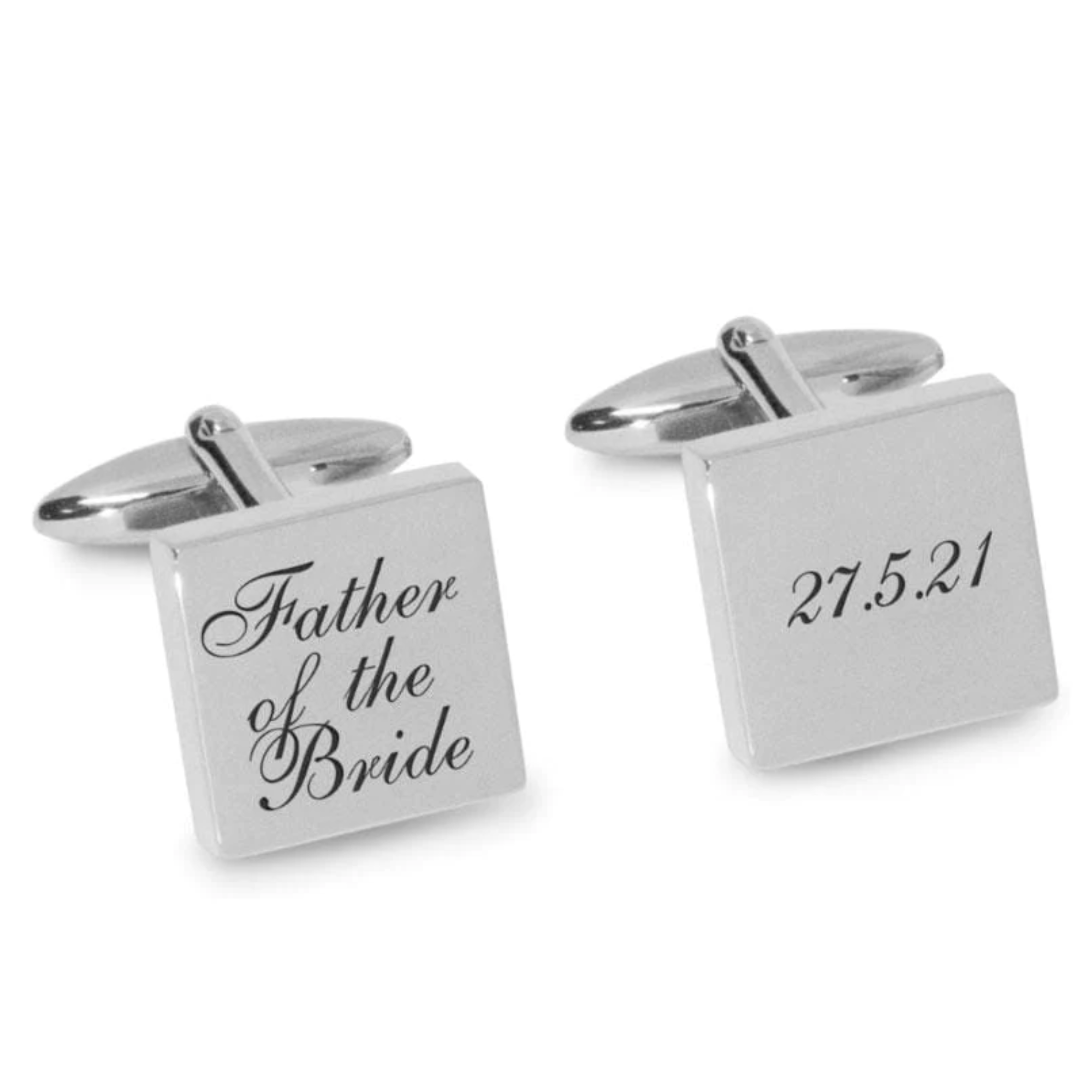 Father of the Bride Wedding Date Engraved Cufflinks in Silver