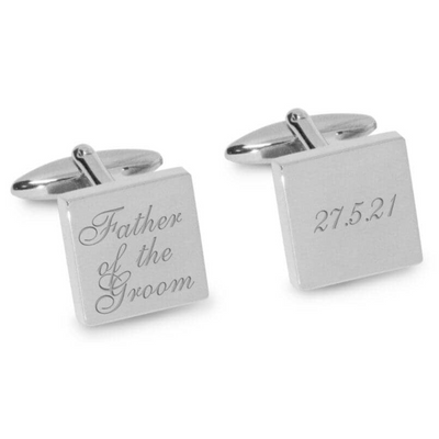 Father of the Groom Wedding Date Engraved Cufflinks in Silver