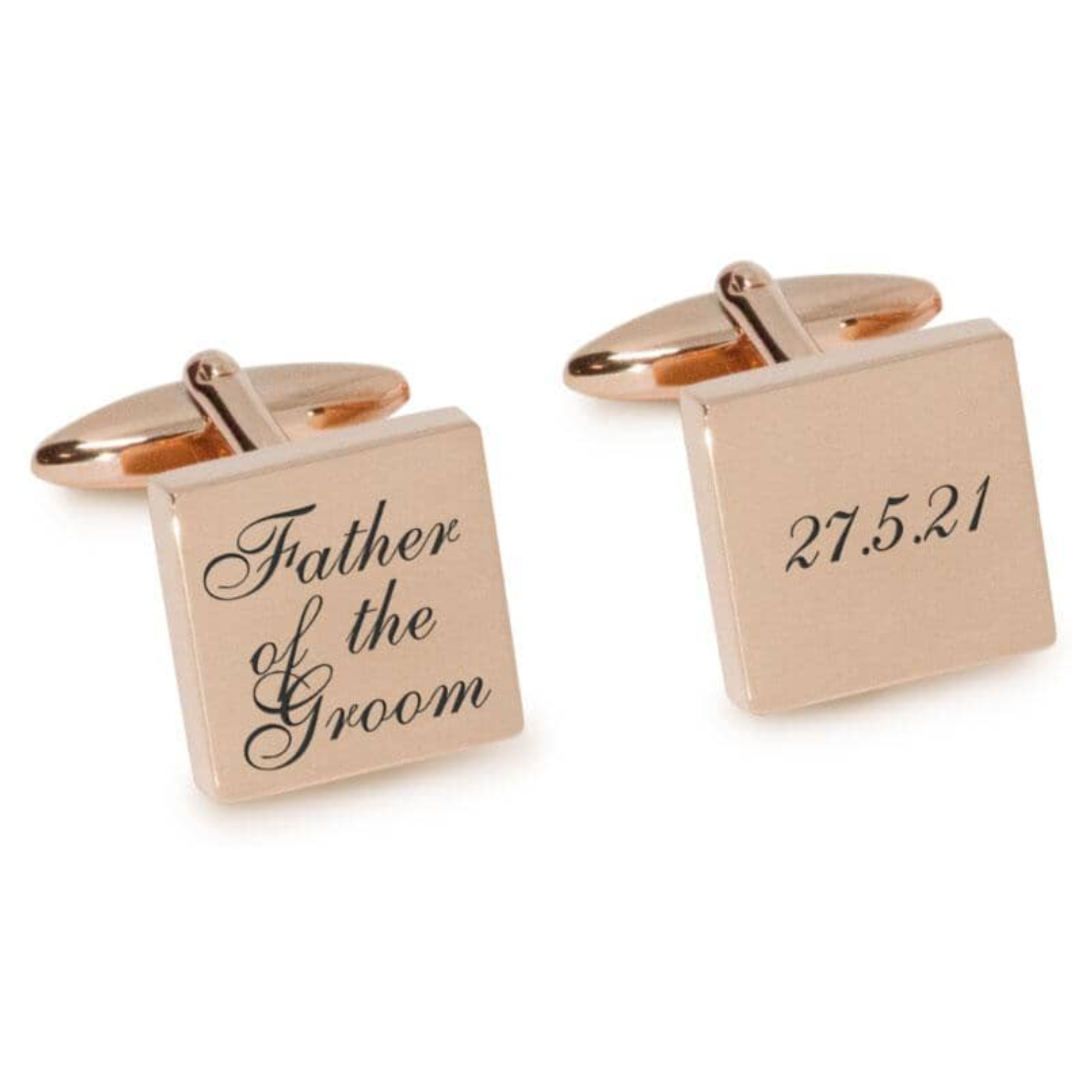 Father of the Groom Wedding Date Engraved Cufflinks in Rose Gold