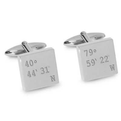 Latitude and Longitude Coordinates Engraved Cufflinks in Silver