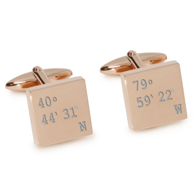 Latitude and Longitude Coordinates Engraved Cufflinks in Rose Gold