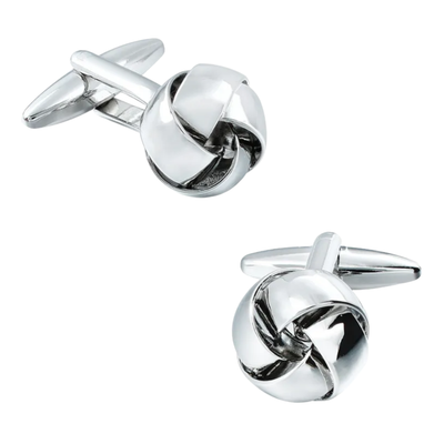 Shiny Silver Twist Knot Cufflinks and Stud Set