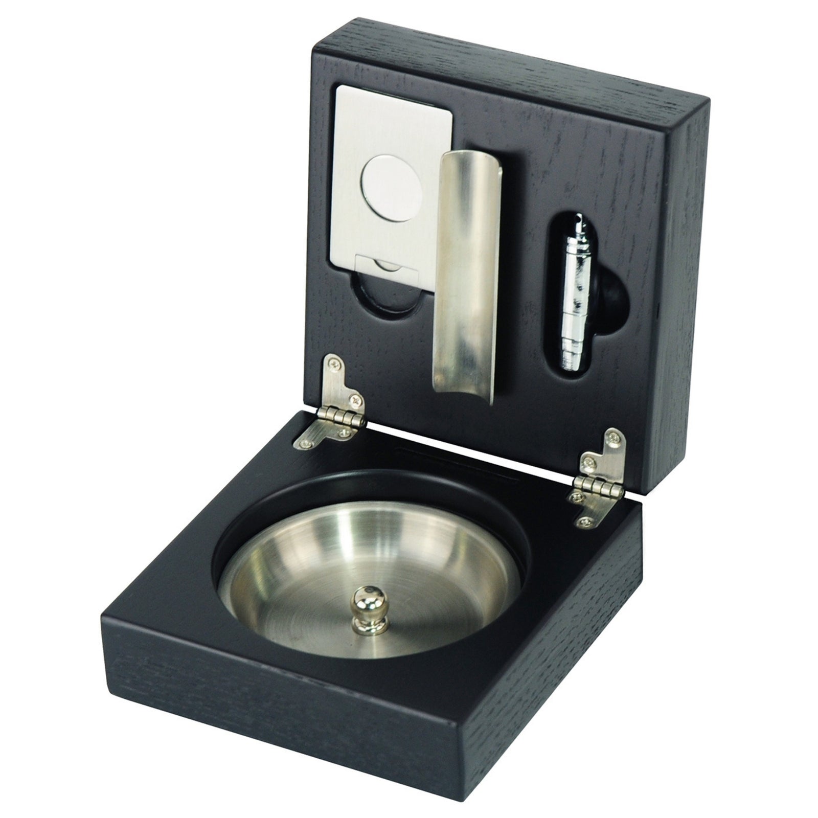Oak Black Wooden Foldable Cigar Ashtray with Cigar Cutter