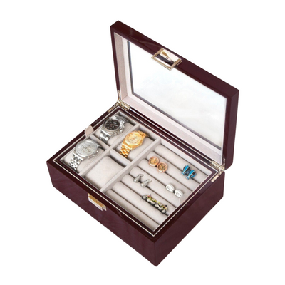 50 Pair Cufflink and Watch Box Double Decker Mahogany