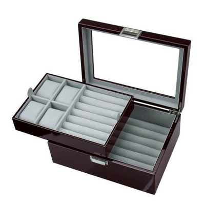 50 Pair Cufflink and Watch Box Double Decker Mahogany