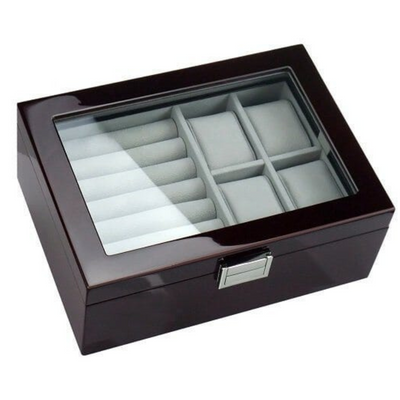 50 Pair Cufflink and Watch Box Double Decker Mahogany