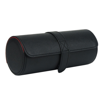 Watch Roll Case for 3 in Black Vegan Leather