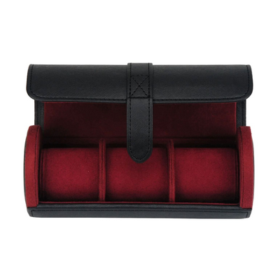 Watch Roll Case for 3 in Black Vegan Leather