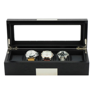 5 Slots Black Wooden Watch Box