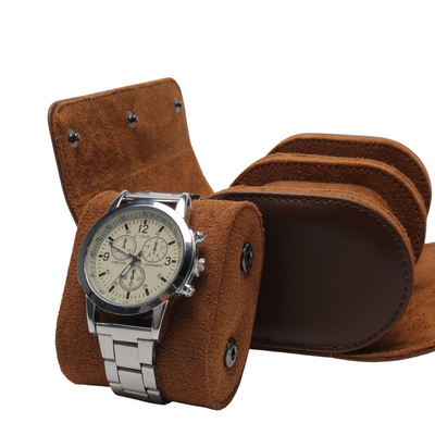 Watch Roll Case for 2 in Brown Vegan Leather