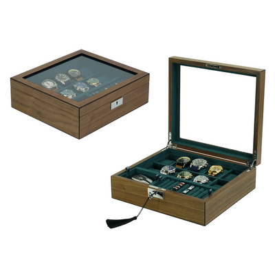 10 Slots Walnut Wooden Watch Box with Removable Trays