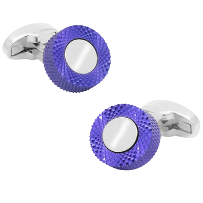 Metallic Purple and Silver Textured Round Cufflinks