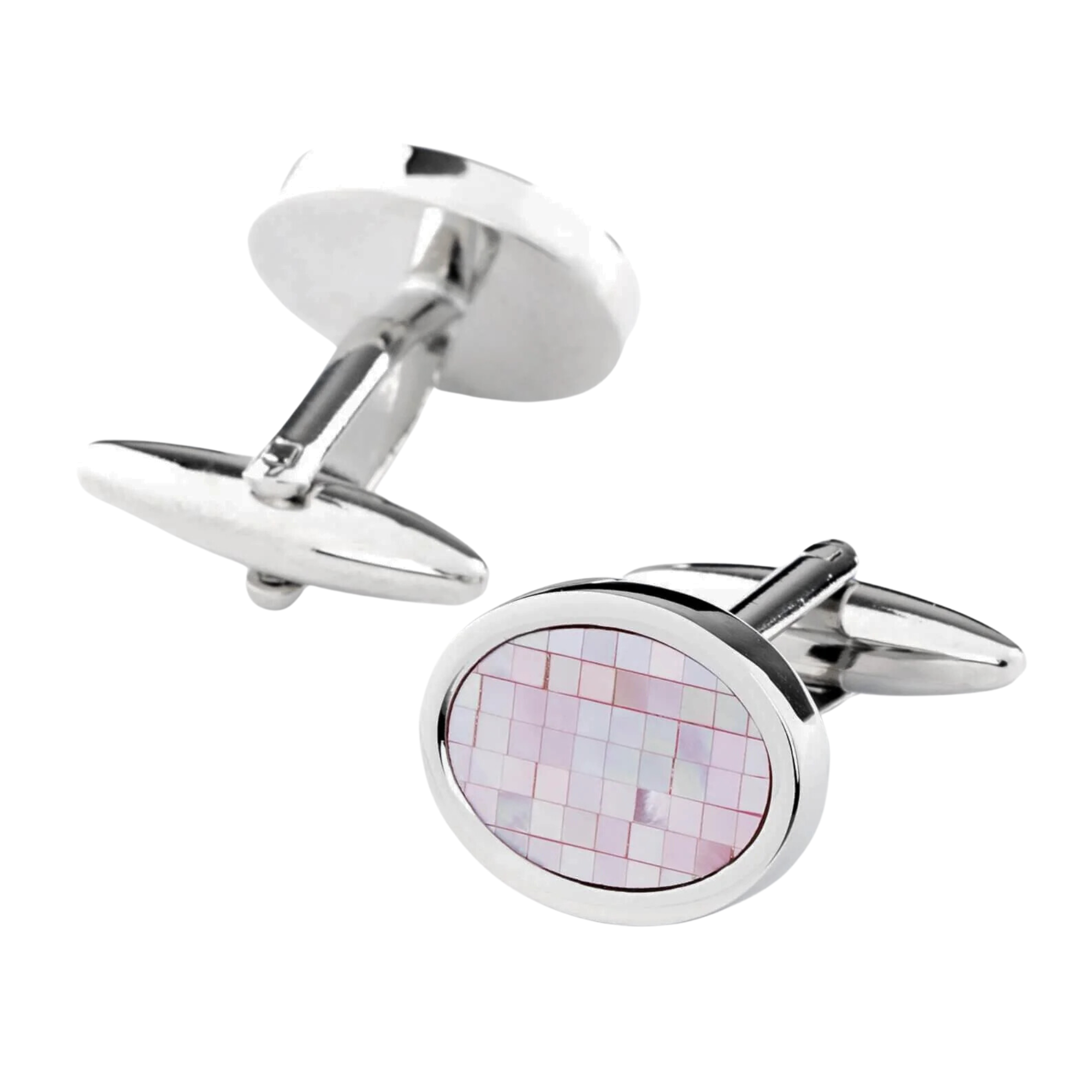 Pink Mother of Pearl Mosaic Oval Cufflinks