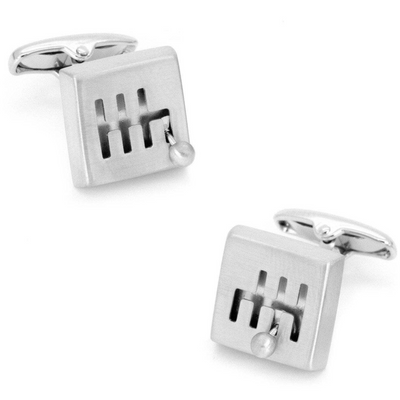 Moving Silver Gear Shift Cufflinks