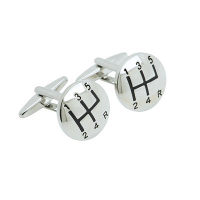 Shiny Silver Gear Shift Cufflinks