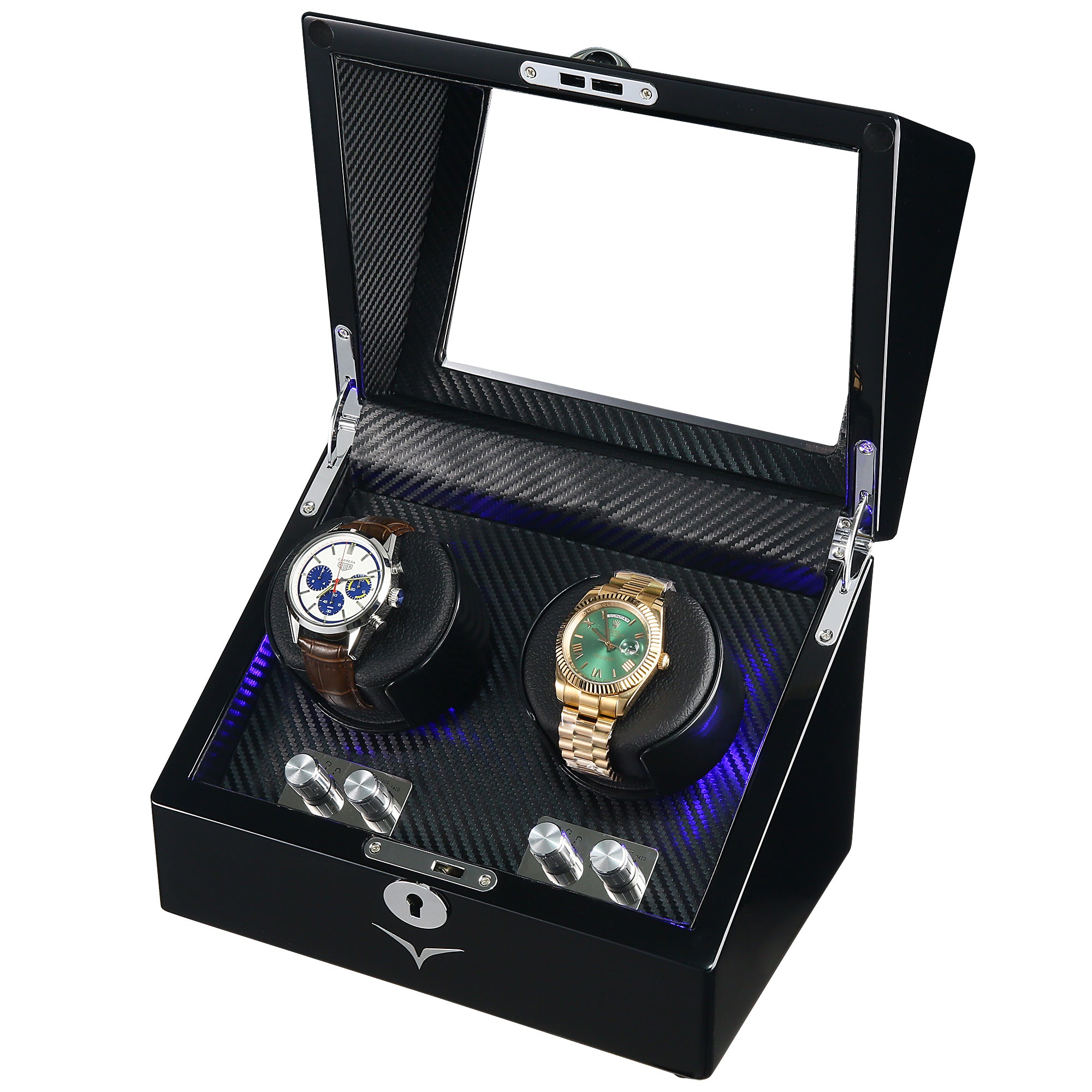 Waratah Black Carbon Fibre Watch Winder Box for 2 Watches