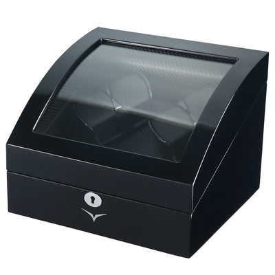 Avoca Watch Winder Box 4 + 4 Watches in Black - Carbon Fibre Interior