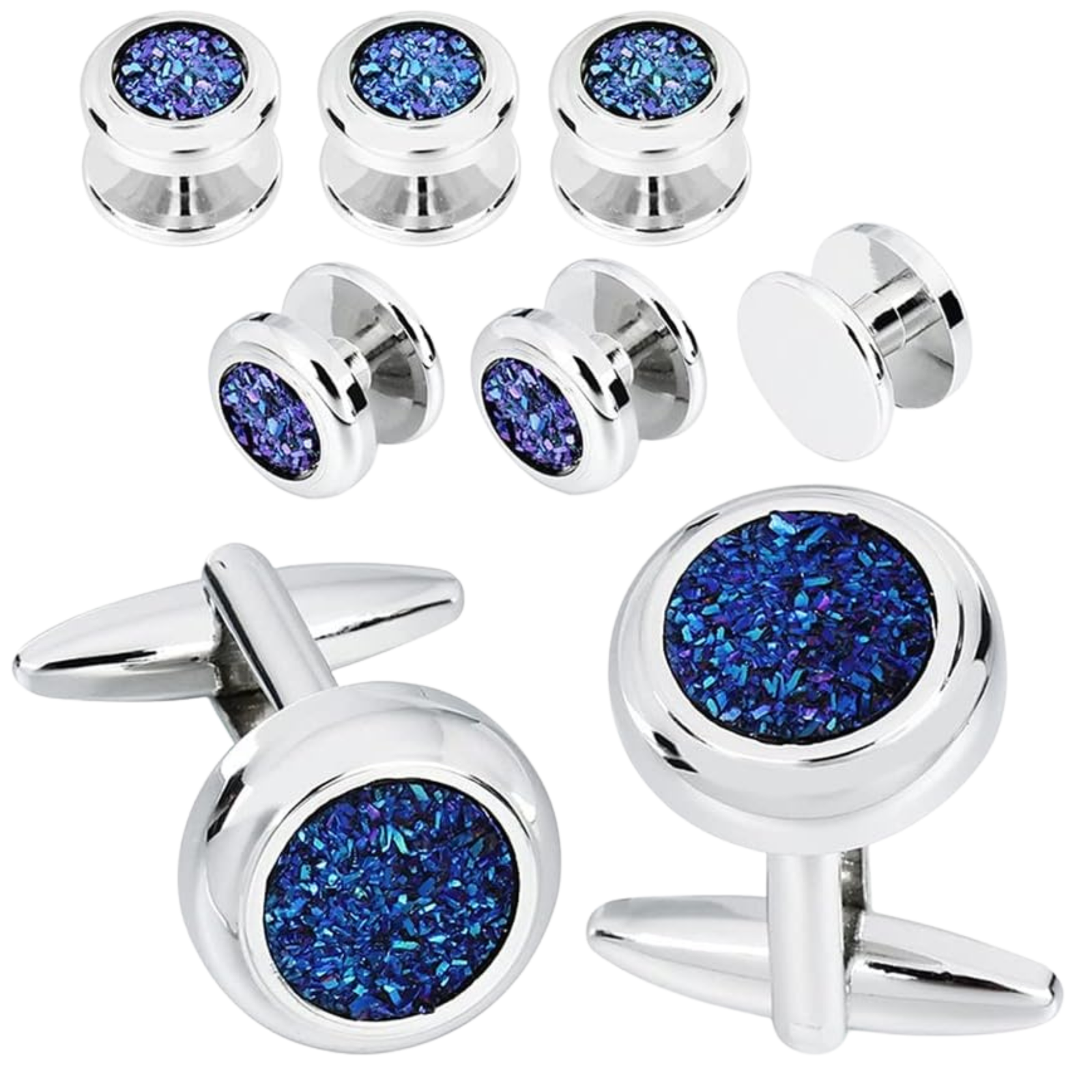 Sparkling Blue in Silver Cufflinks and Stud Set