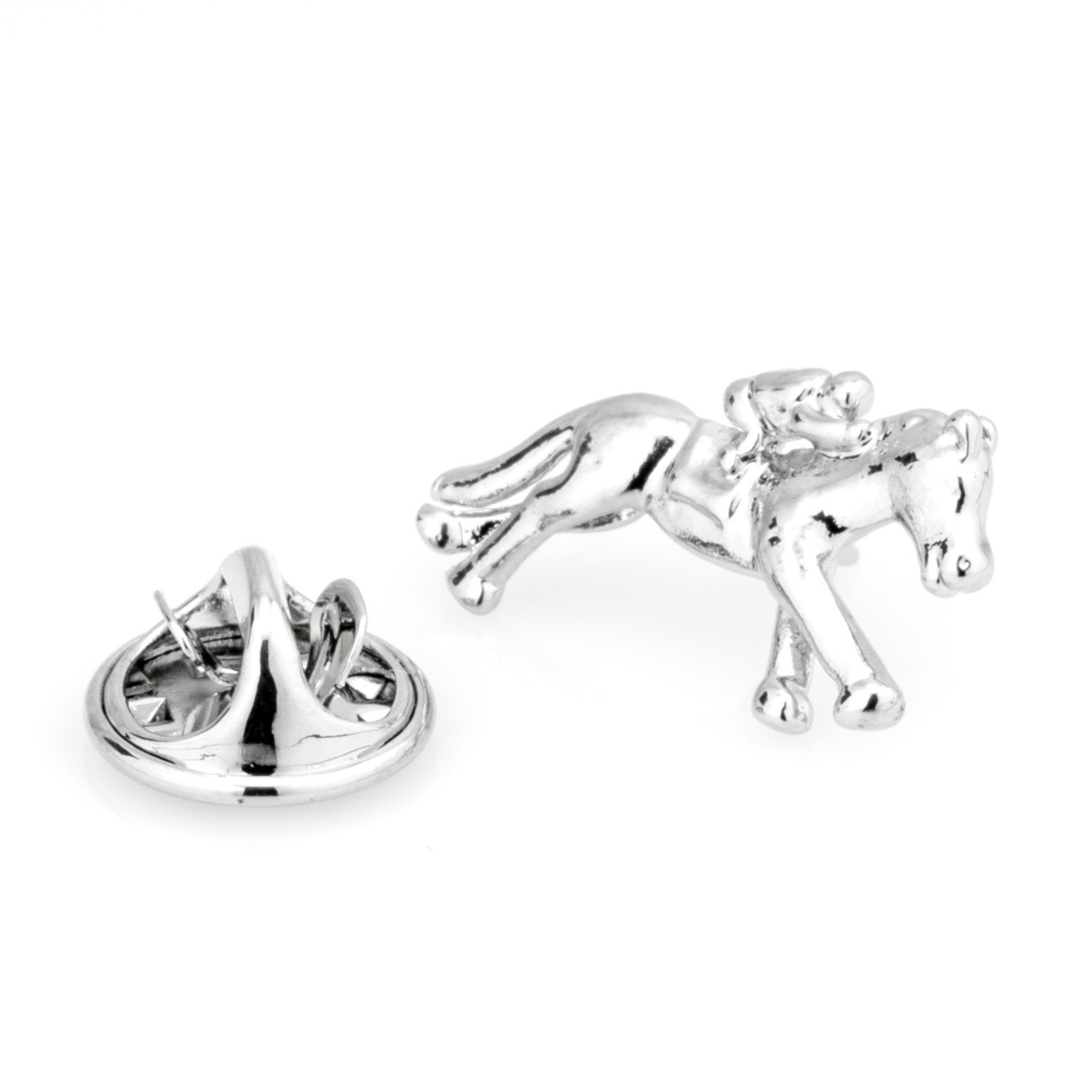 Horse and Jockey Lapel Pin Silver