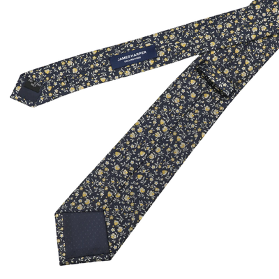 Navy Yellow Mini Floral Tie