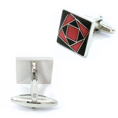 Black Pink Art Deco Flower Cufflinks