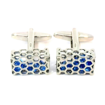 Honeycomb Basket Cufflinks: Blue Crystals