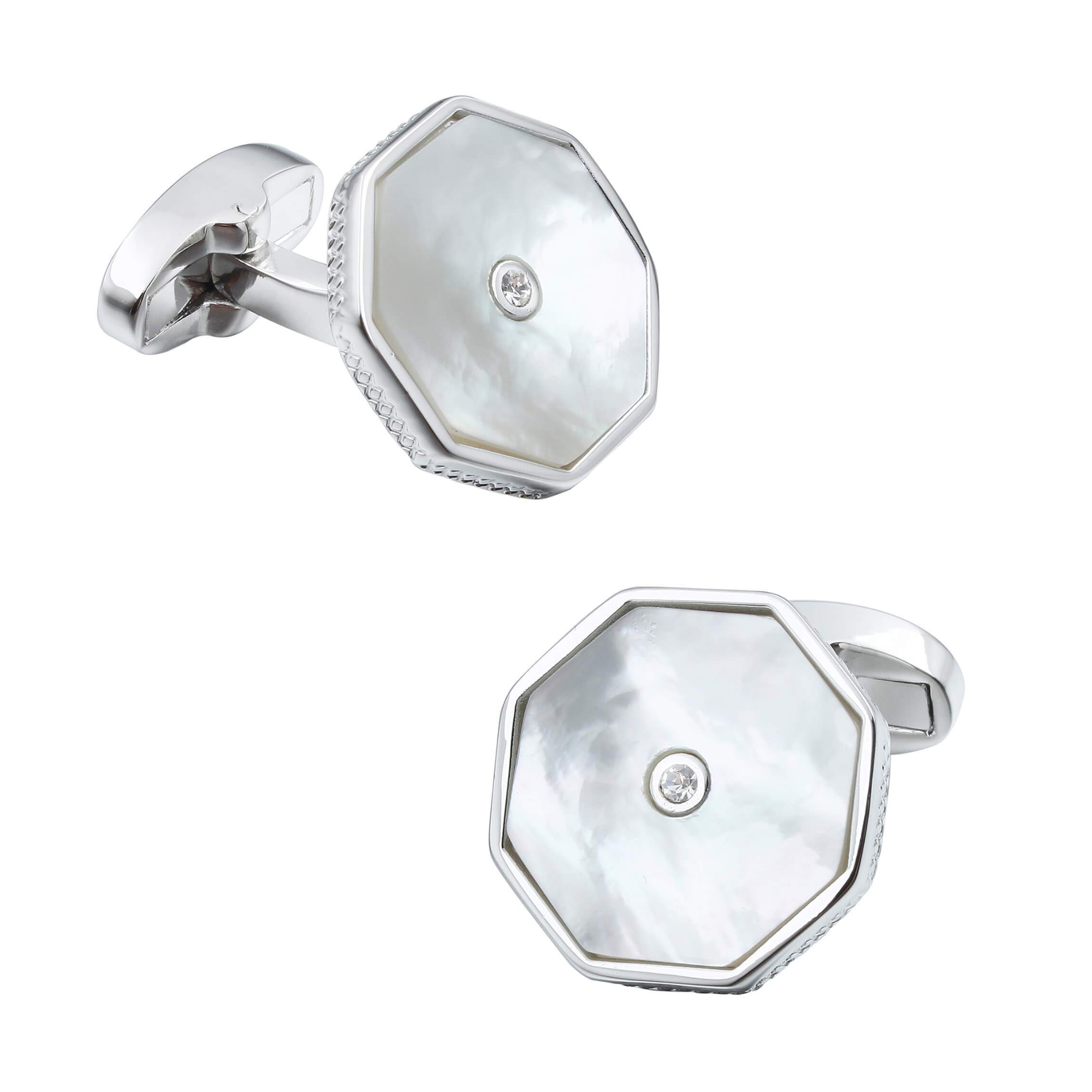 Mother of Pearl with Crystal in Silver Cufflinks