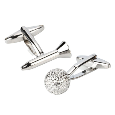 Golf Ball and Tee Silver Cufflinks