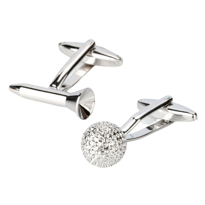 Golf Ball and Tee Silver Cufflinks