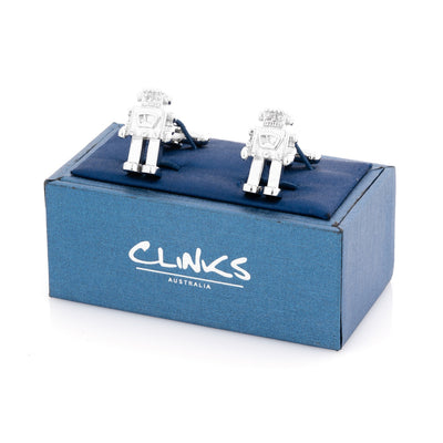 Robot Cufflinks in Shiny Silver