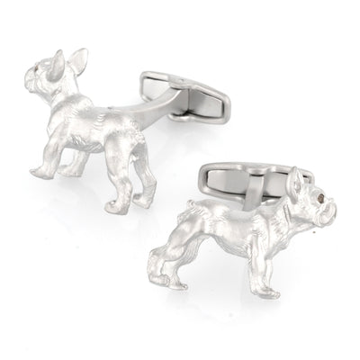 Silver Bulldog Cufflinks with Brown Crystal Eyes