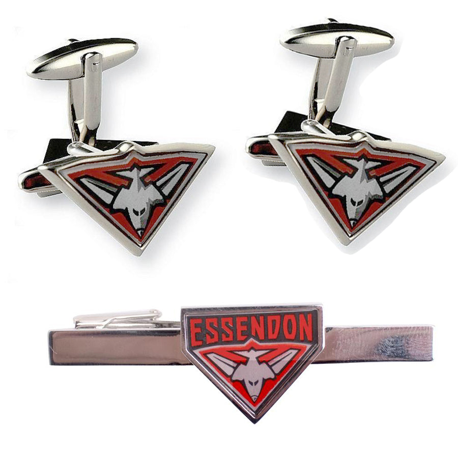 Colour  Essendon Logo AFL Cufflinks & Tie Bar Set