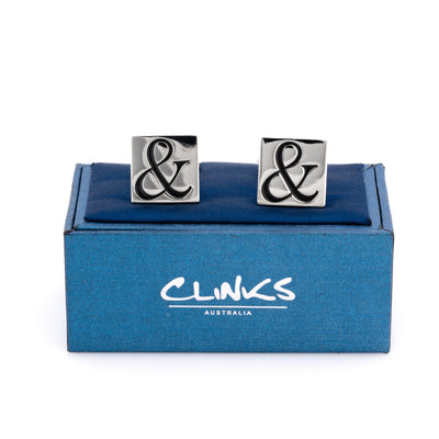 Black Ampersand & Symbol on Silver Square Cufflinks