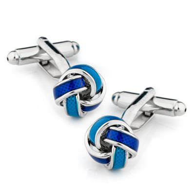 Silver Aqua and Blue Knot Cufflinks