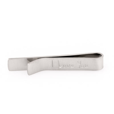 Brushed Silver I Love You Engraved Tie Clip