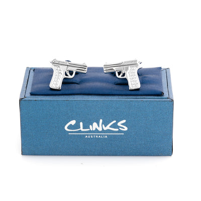 Crystal 9mm Hand Gun Cufflinks