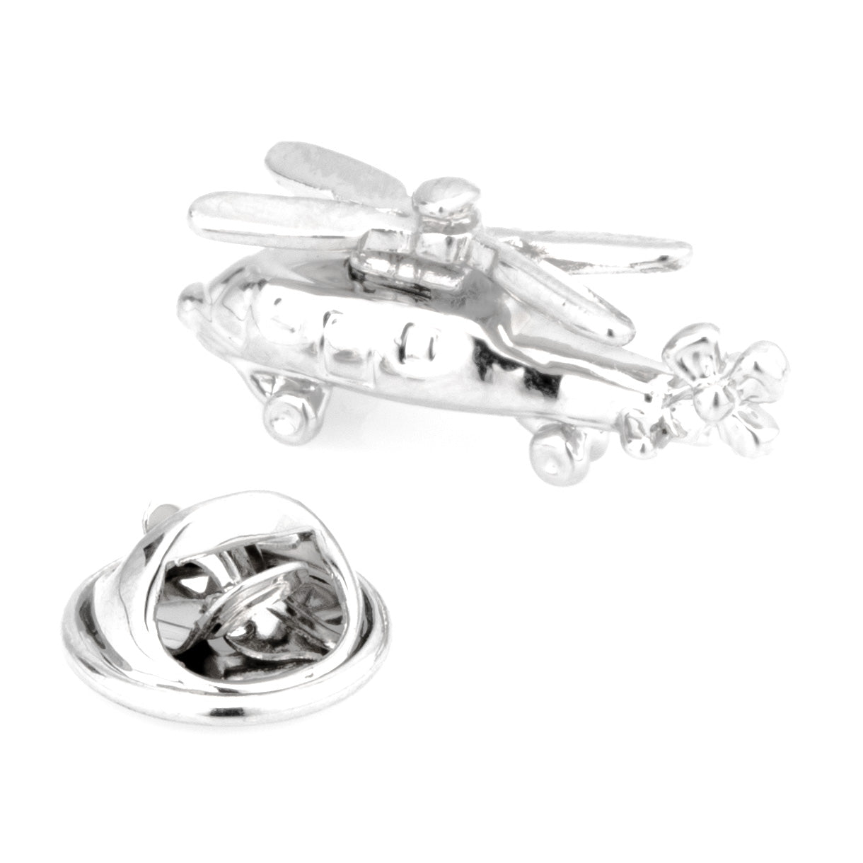 Silver Helicopter Lapel Pin