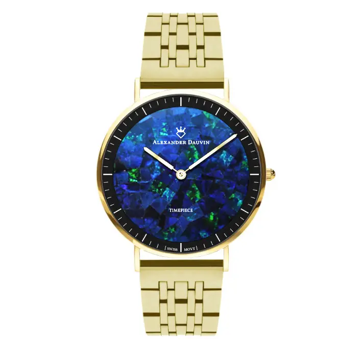Roland Ridge Blue Swiss Movement Opal Watch 40MM with Gold Jubilee Strap