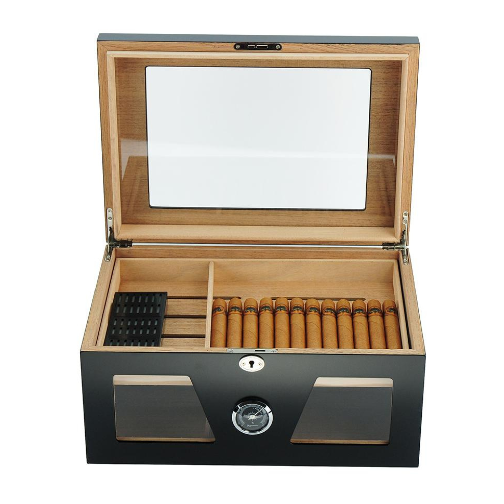 100 CT Black Cigar Humidor Spanish Cedar Box for Cigars
