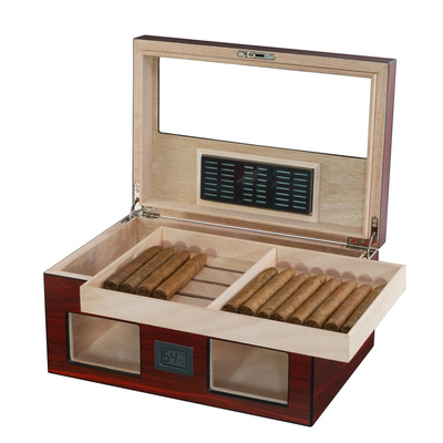 100 CT Cherry Wooden Cigar Humidor Box with Digital Hygrometer