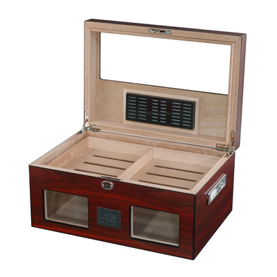 100 CT Cherry Wooden Cigar Humidor Box with Digital Hygrometer