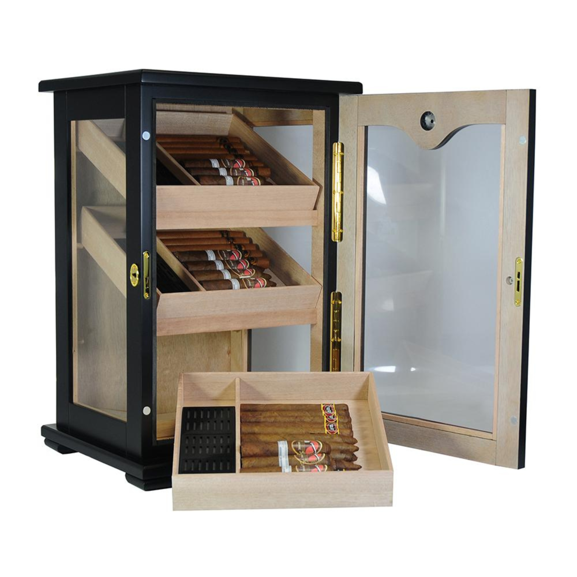 150 CT Black Cigar Humidor Wooden Cabinet for Cigars